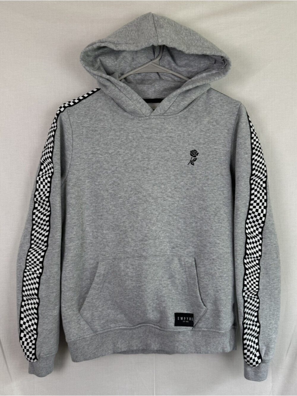 Empyre Girls Hoodie Sz Large - Checkered Sleeves - Rose - Grey